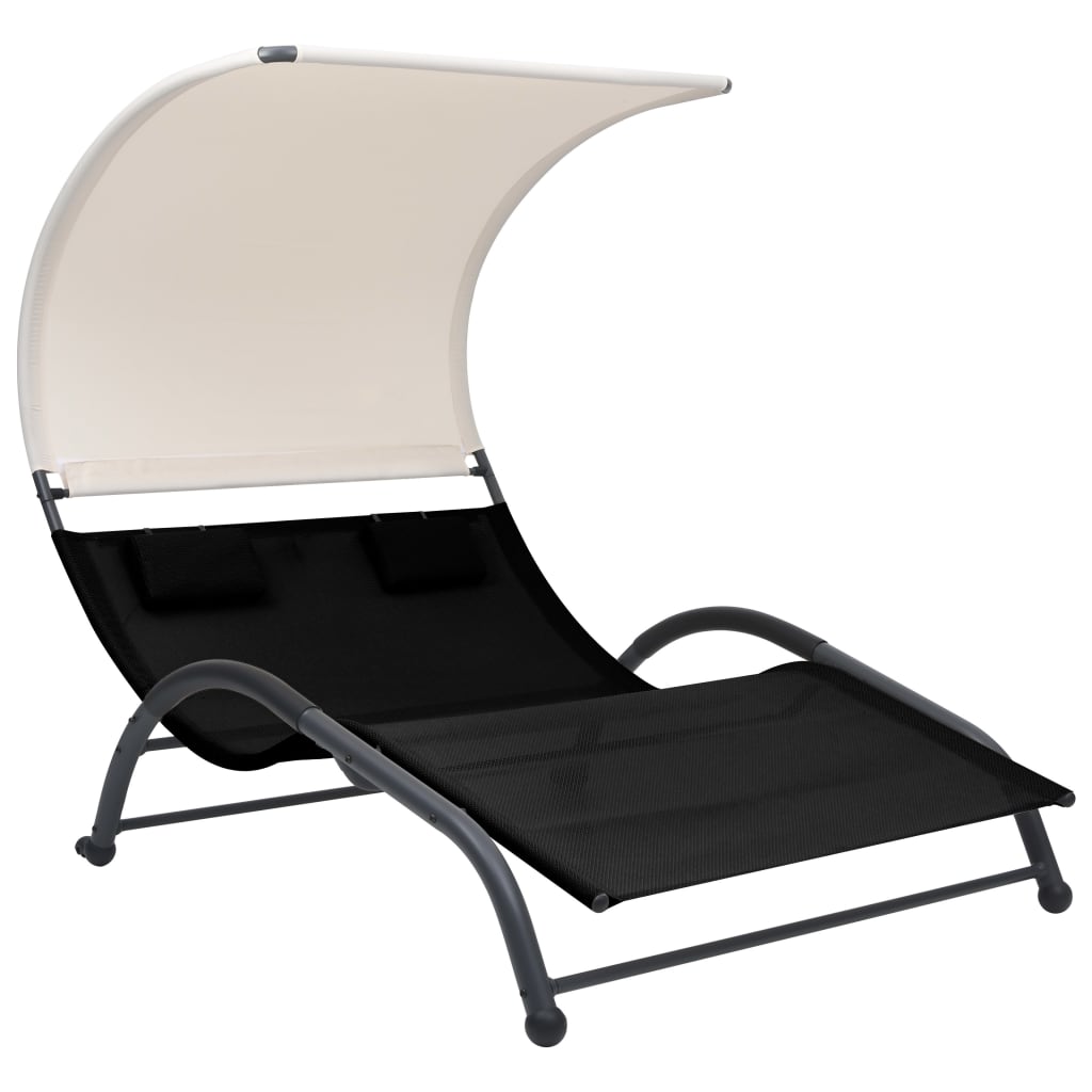 Dubbele Loungebank – Ligbed - Tuinbank – Loungebank Met Zonnescherm – Relaxbank – Stalen Frame – Ademend Textiel