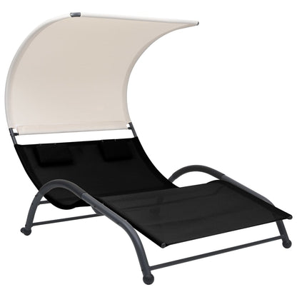 Dubbele Loungebank – Ligbed - Tuinbank – Loungebank Met Zonnescherm – Relaxbank – Stalen Frame – Ademend Textiel