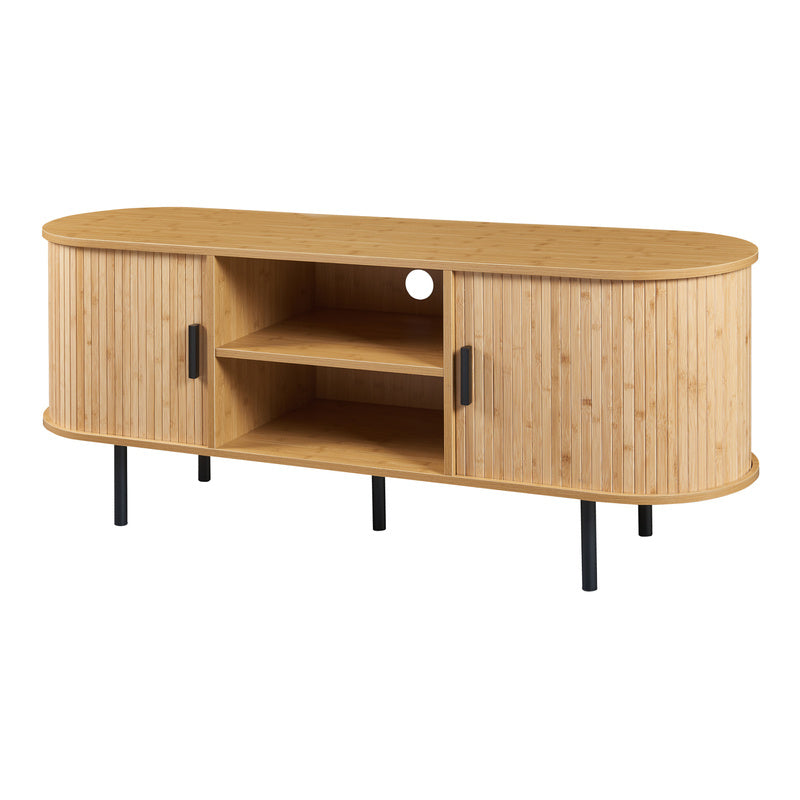 tv-meubel – tv-kast – tv-dressoir – media-meubel – entertainmentmeubel – 140x40x55 cm – MDF met bamboe-look en metalen poten