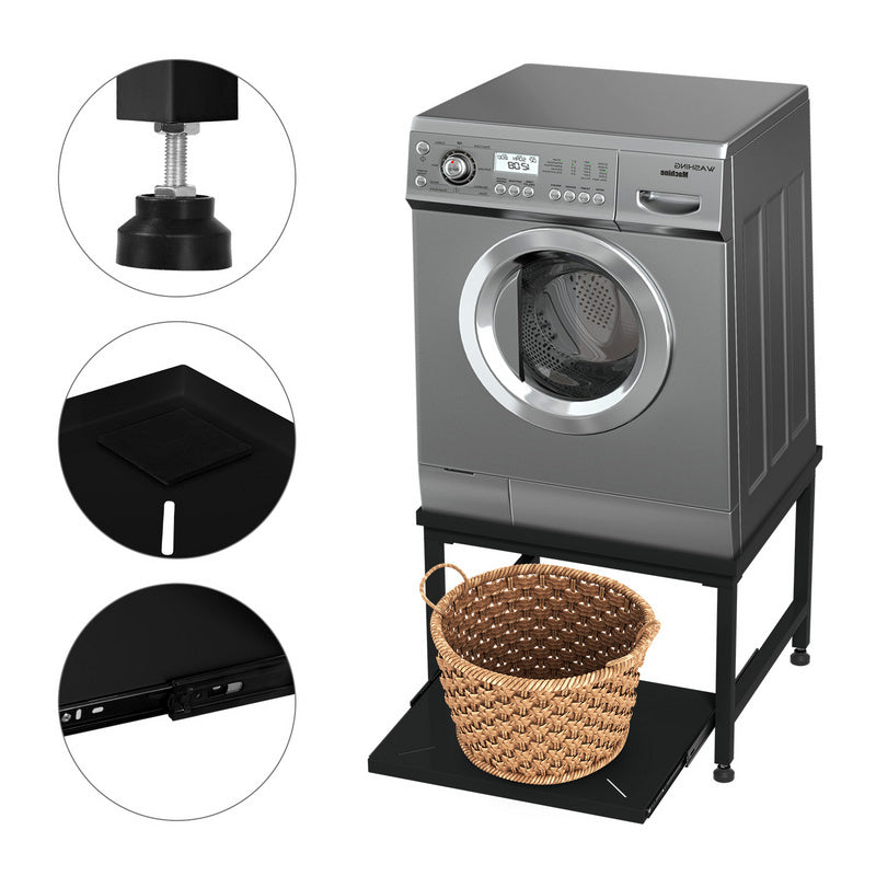 Wasmachine Onderstel – Verstelbare Wasmachine Steun – Wasmachine Verhoger – Droger Stand – Koelkast Podium – 45 cm Hoog – Schokdempend Met Uittrekbare Planken – 200 kg Belastbaar – Wit