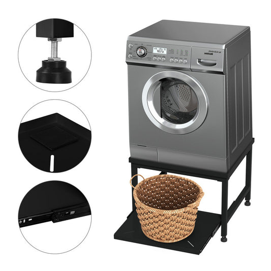 Wasmachine Onderstel – Verstelbare Wasmachine Steun – Wasmachine Verhoger – Droger Stand – Koelkast Podium – 45 cm Hoog – Schokdempend Met Uittrekbare Planken – 200 kg Belastbaar – Wit