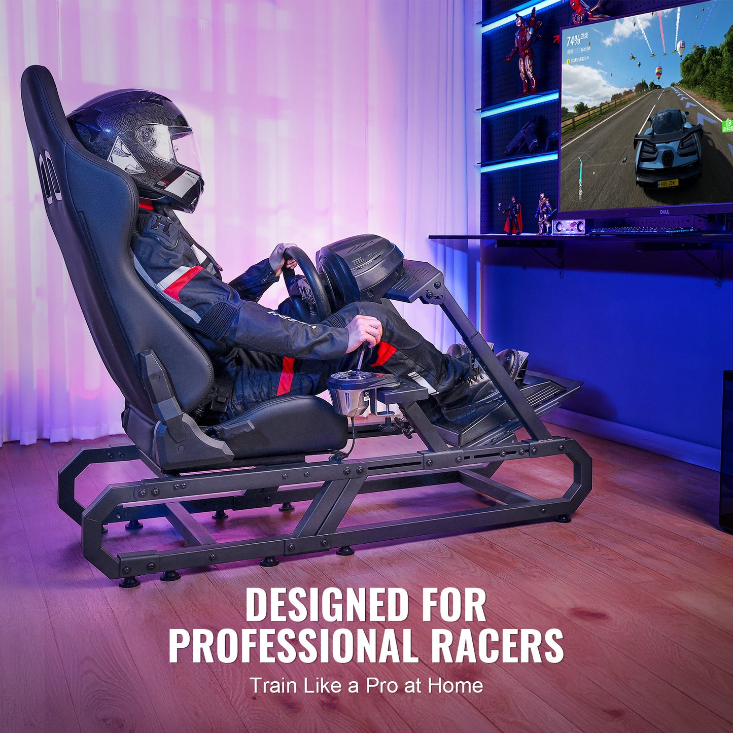 Racing Wheel Stand – Racestuur Standaard – Race Cockpit – Sim Racing Frame – Stuurwielhouder – Carbon Staalconstructie – Verstelbare Hoogte 60,5-79,5 cm