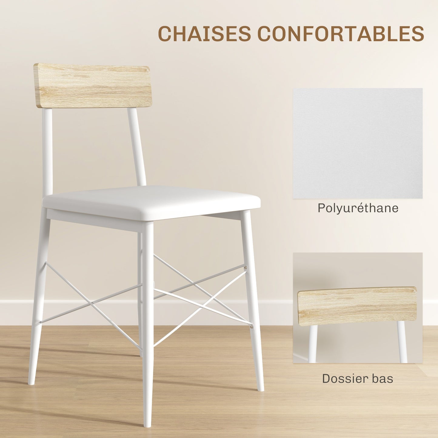 Eettafel – Tafel – Keukentafel – Dinertafel – Zitmeubel – Stalen Frame – 2 Stapelbare Stoelen – Wit en Eikenhout – Compact en Ruimtebesparend