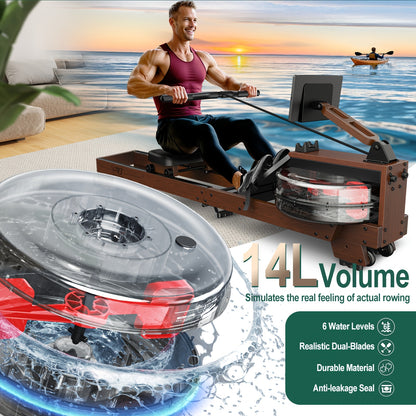 Roeitrainer – Roeimachine – Rowing Machine – Fitnessapparaat – Indoor Rower – Waterweerstand – Inklapbaar Design – Houten Frame 175 kg Belastbaar – Voor Thuistraining