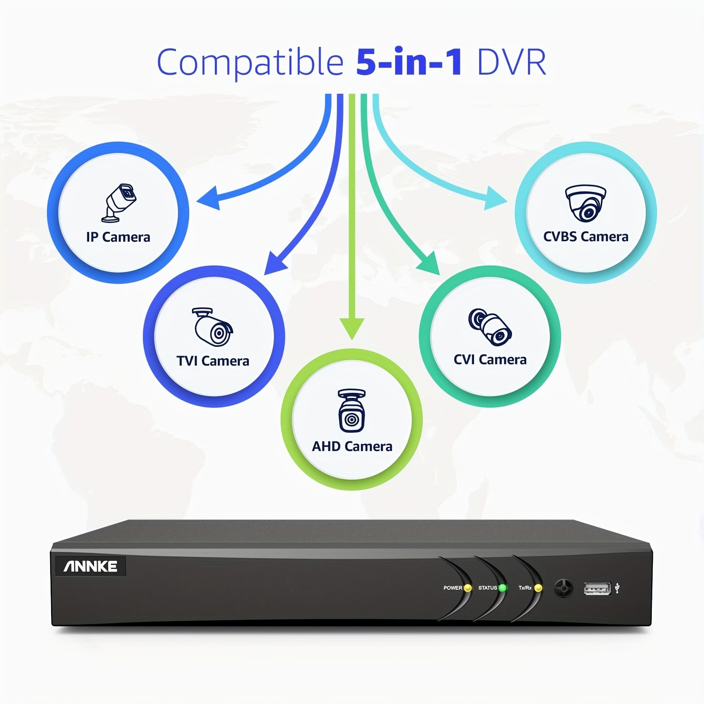 8-Kanaals Beveiligingssysteem – DVR Recorder – Hybride Camera Systeem – 4K Ultra HD Bewaking – IP & BNC Ondersteuning – Slimme Bewegingsdetectie – App Toegang Overal – Zwart