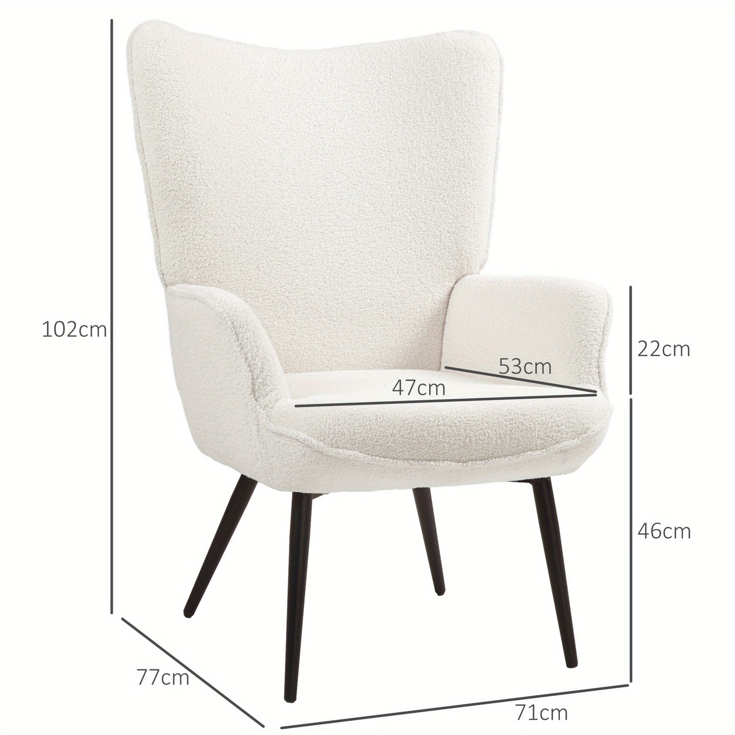 Lounge stoel – Loungestoel – Fauteuil – Relaxstoel – Zithoek stoel – Gestoffeerd met armleuningen – Met metalen poten – Crèmewit – Comfortabele zit
