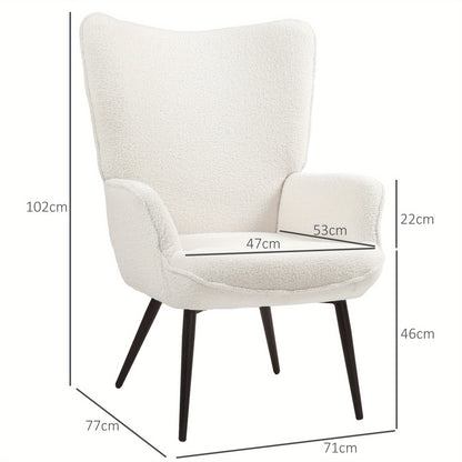 Lounge stoel – Loungestoel – Fauteuil – Relaxstoel – Zithoek stoel – Gestoffeerd met armleuningen – Met metalen poten – Crèmewit – Comfortabele zit