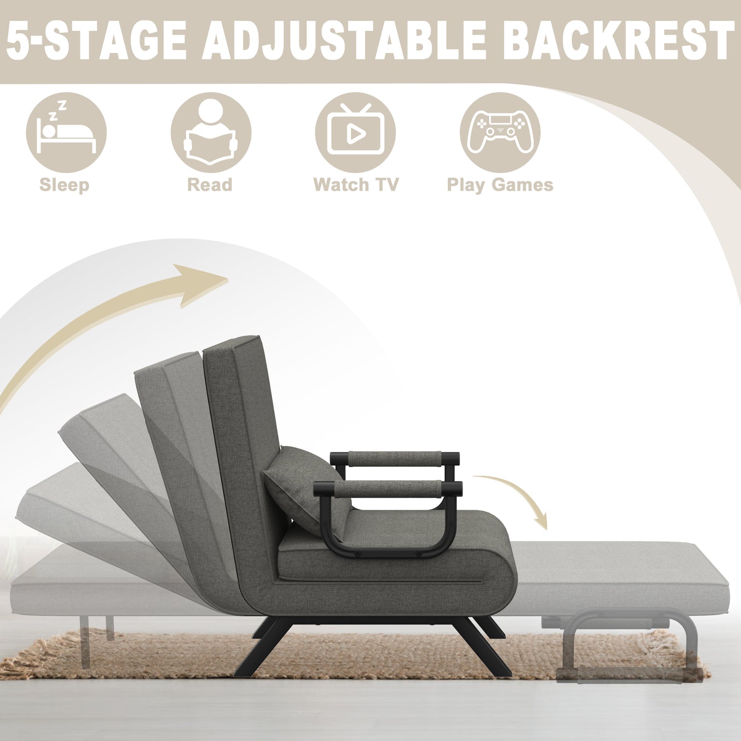 3-in-1 Slaapstoel – Slaapstoel – Sofa Bed – Slaapfauteuil – Opvouwbare Stoel – Donkergrijs – Verstelbare Rugleuning – Comfortabele Foamvulling