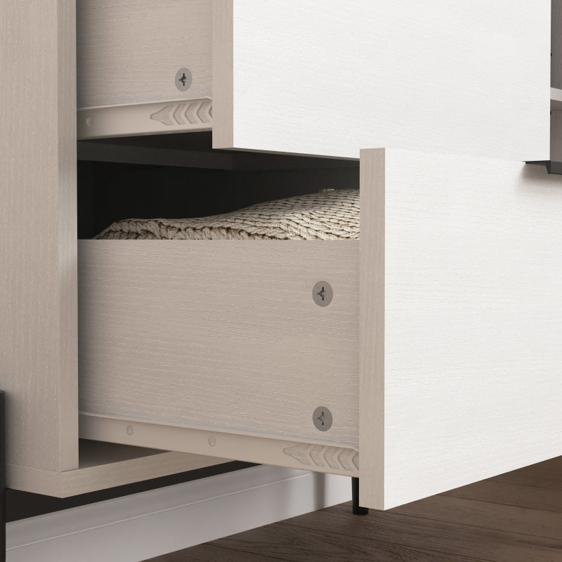 Dressoir – Sideboard – Opbergkast – Buffetkast – Ladekast – Wit Zwart Retro-Modern – 85x40x120 cm – Duurzaam Spaanplaat – Verstelbare Legplanken
