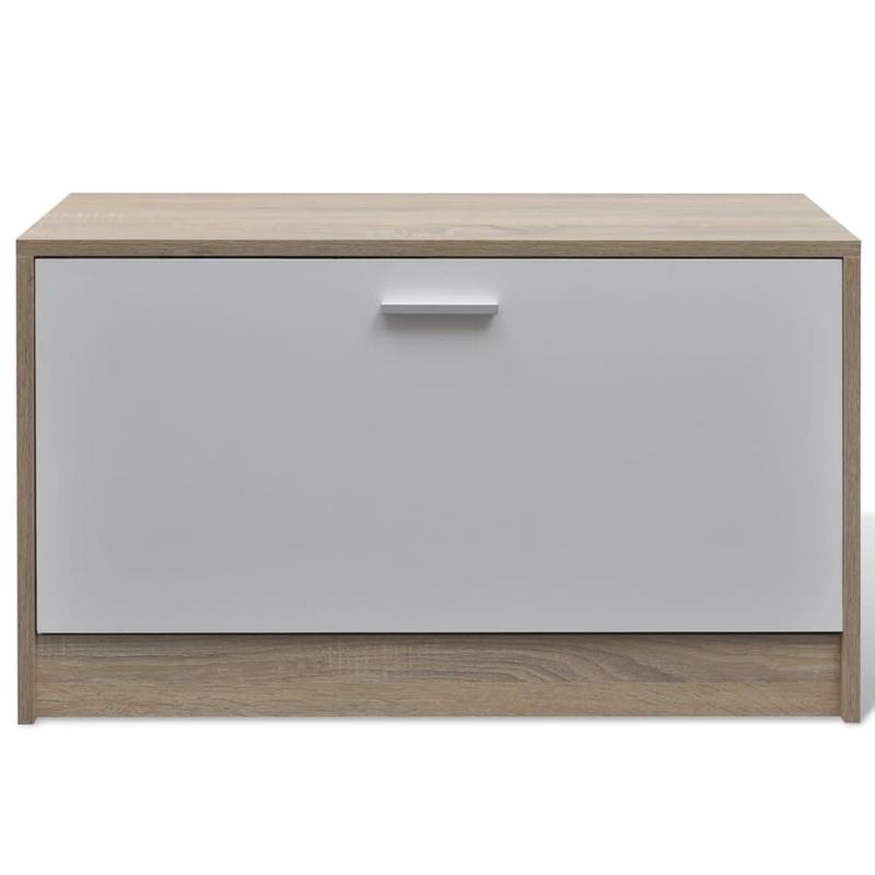 Schoenenkast – Schoenenrek – Schoenenopberger – Schoenenbank – Halkast – Hout & Kunstboard – 3-Delige Set – Eikenhout Kleur & Wit