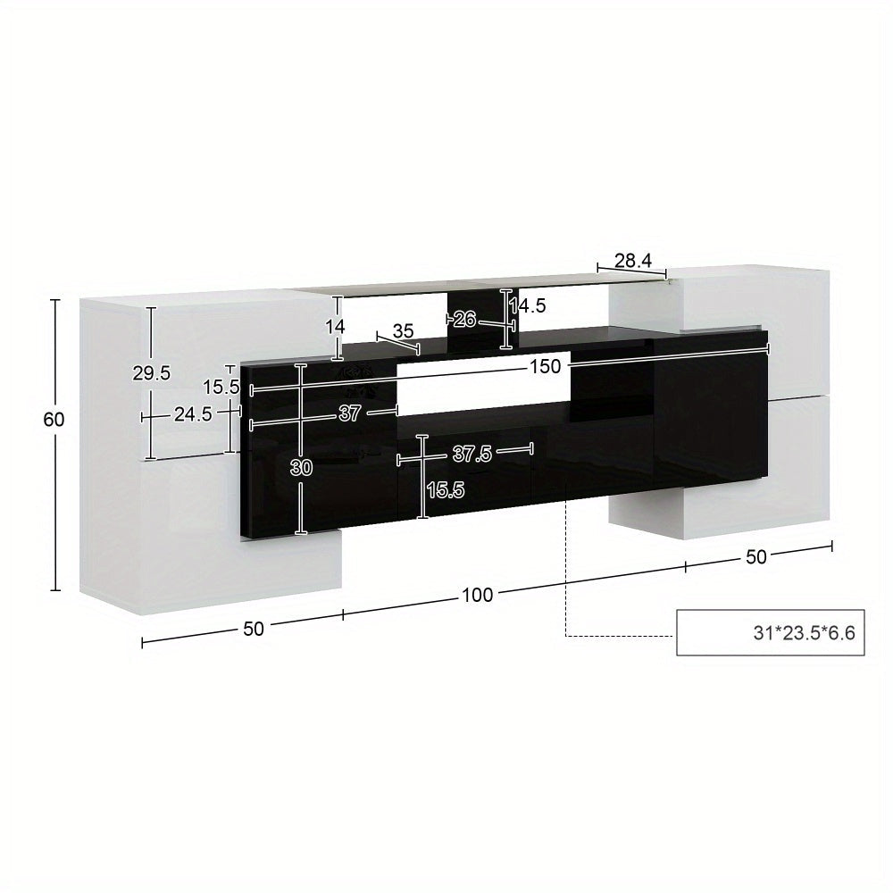 Modern TV-meubel – TV-kast – Mediameubel – Entertainmentmeubel – Zitmeubel – Laag en Ruimtebesparend Ontwerp – Glanzend Zwart-Wit Met 4 Deuren & 2 Lades