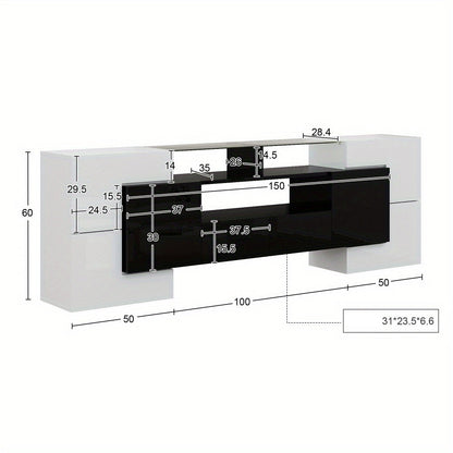 Modern TV-meubel – TV-kast – Mediameubel – Entertainmentmeubel – Zitmeubel – Laag en Ruimtebesparend Ontwerp – Glanzend Zwart-Wit Met 4 Deuren & 2 Lades