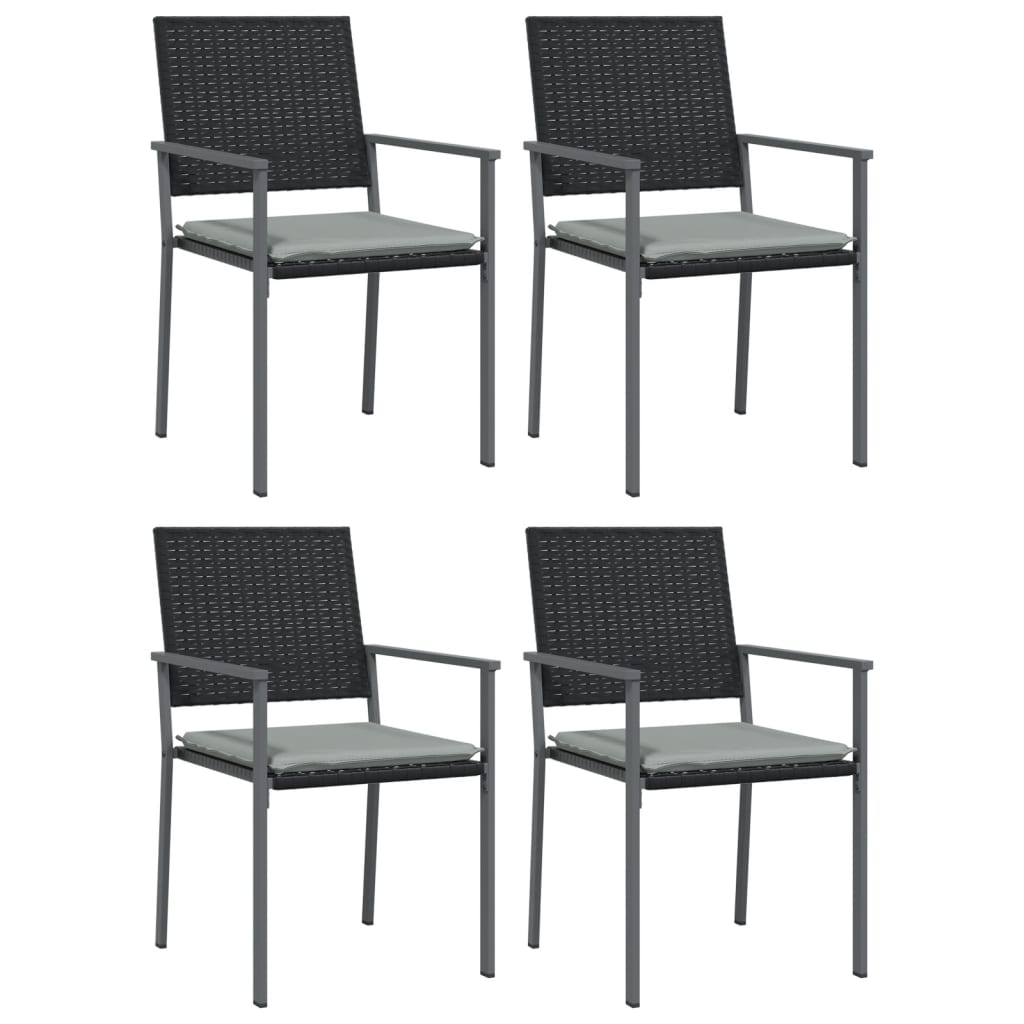 Tuinstoelen – Buitenstoelen – Terrasstoelen – Tuinmeubilair – Zwart Poly Rattan – Stevig Stalen Frame – Inclusief Kussens