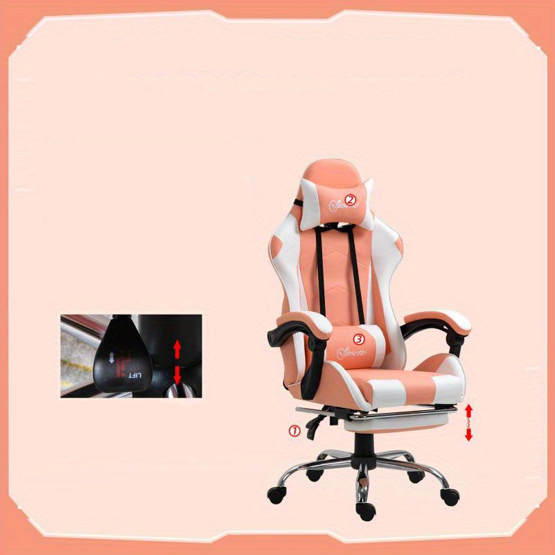 Gamingstoel – Gamestoel – Gaming Chair – Bureaustoel – Game Stoel – Ergonomisch – Verstelbare Hoofdsteun – 360° Draaibaar – Roze/Wit – Stevige Constructie – Comfortabel Gevuld