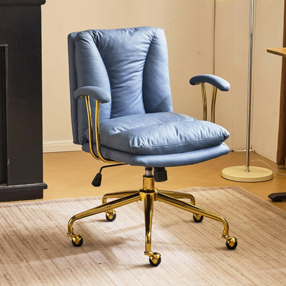 Bonnlo Ergonomic Office Chair with Adjustable Height - Heavy-Duty Leather-like Swivel Desk Chair, Golden Metal Base & Padded Backrest, White/Black Armrests, Manual Recline - Heavy-Duty Metal Frame for Home & Corporate Workspa