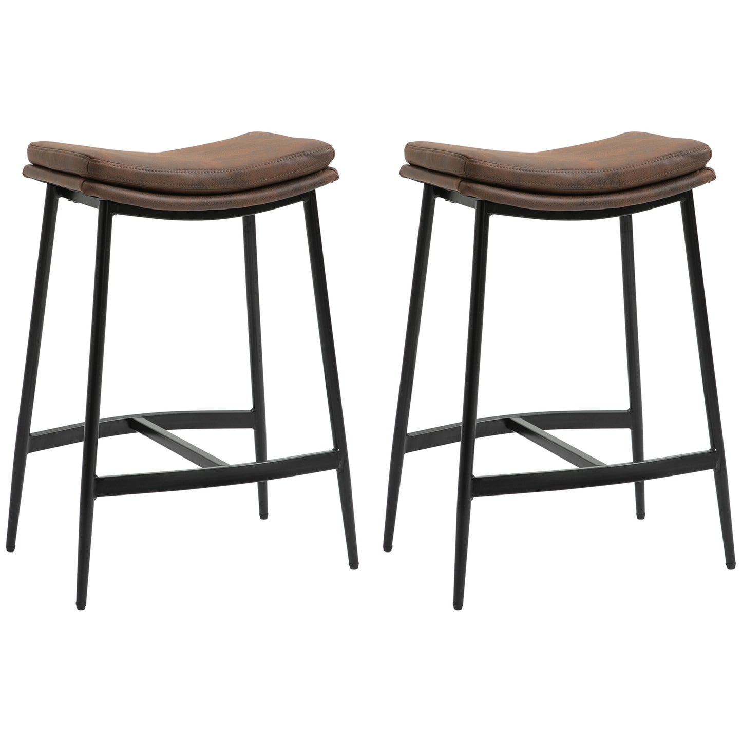 Barstoel – Barkruk – Hoge Stoel – Barstoel Industrieel – Kruispoot Kruk – Stalen Frame – Gestoffeerde Zitting – 48,5x38,5x68,5 cm – Set Van 2 – Voetsteun