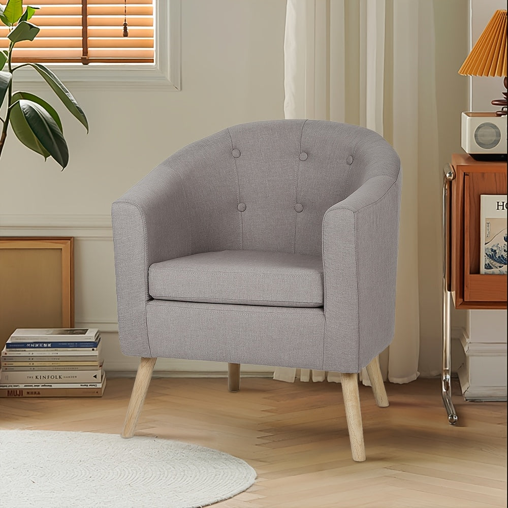 Fauteuil – Accentstoel – Eenpersoonsbank – Leunstoel – Relaxfauteuil – Linnen Bekleding – Comfortabele Katoenen Vulling – Beukenhouten Frame – Compact 64x60x70 cm