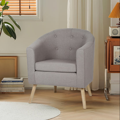 Fauteuil – Accentstoel – Eenpersoonsbank – Leunstoel – Relaxfauteuil – Linnen Bekleding – Comfortabele Katoenen Vulling – Beukenhouten Frame – Compact 64x60x70 cm