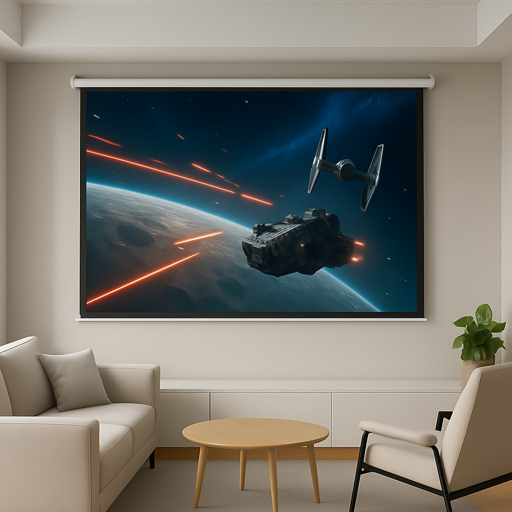 Projectiescherm – Beamerscherm – Projectiedoek – Elektrisch Scherm – Motorisch Scherm – 254 cm Breed – 16:9 Beeldverhouding – Afstandsbediening – Muur- en Plafondmontage