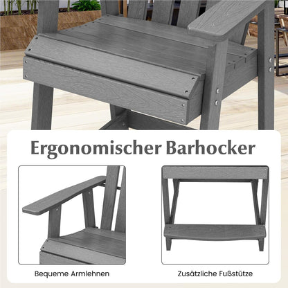 Adirondack Tuinstoel – Buitenstoel – Balkonstoel – Tuinstoel Met Voetsteun – Armleuningstoel – Weerbestendig HDPE – Comfortabele Hoge Rugleuning – Grijs