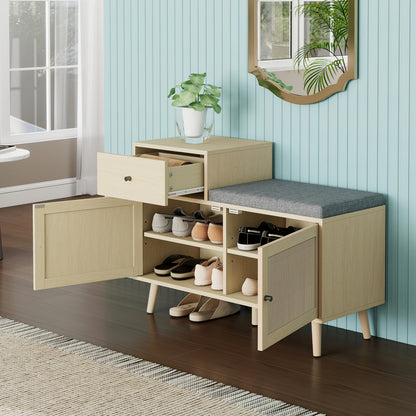 Schoenenkast – Schoenenrek – Schoenenopberger – Schoenenkast Voor Hal – Schoenenbankje – Wit – Compact 3,2 Kubieke Voet Opbergruimte – Comfortabele Gevoerde Zitbank