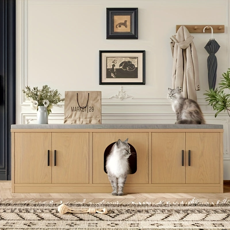 Kattenbakmeubel – Kattenbak Kast – Kattenbakkast – Kattenhuis – Kattenbak Ombouw – Verborgen Ontwerp – Geïntegreerde Krabpaal – Ruim Opbergvak – Natuurlijk Materiaal