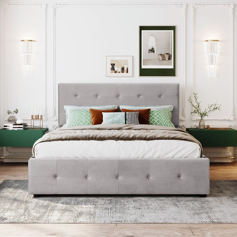 Queen Size Bed Frame – Queen Bed With Storage – Queen Platform Bed – Queen Bed Frames With Storage – High Bed Frame – Metalen Frame – 140x200 cm – Uittrekbed Met Opberglades