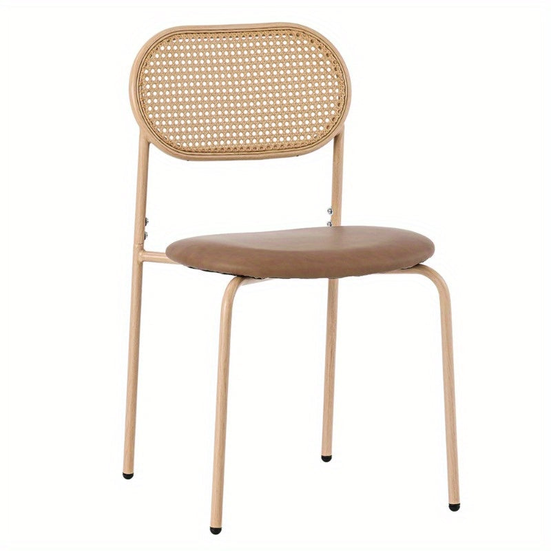 2-delige Eetkamerstoel Set – Moderne Stoel – Rattan Stoel – Leunstoel – Design Stoel – Metalen Poten – Stevig & Comfortabel – Bruin