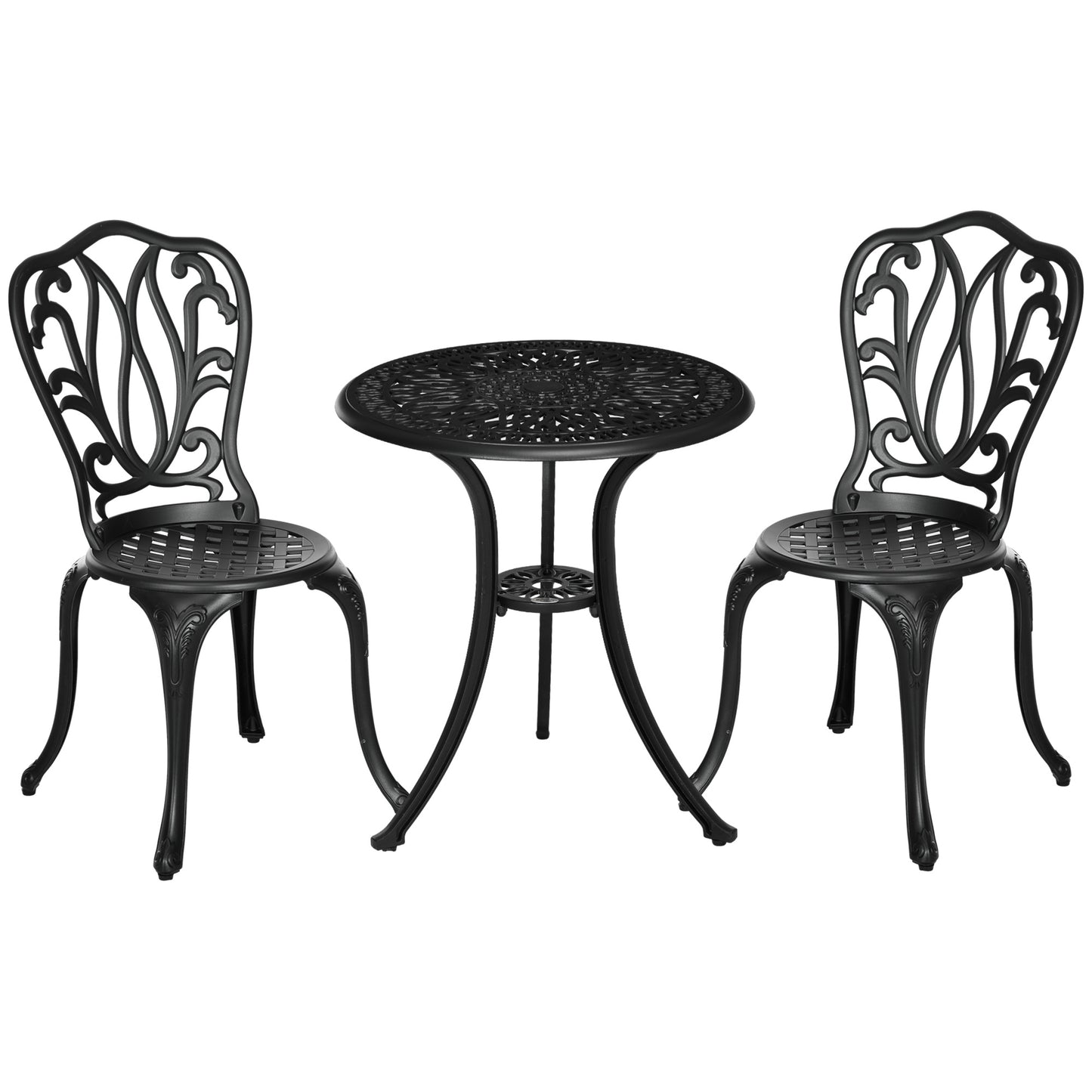 Loungeset – Tuinset – Balkonset – Bistroset – 2-Persoons – Gietaluminium – Parasolhouder – Zwart
