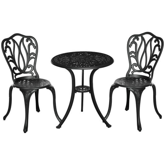 Loungeset – Tuinset – Balkonset – Bistroset – 2-Persoons – Gietaluminium – Parasolhouder – Zwart