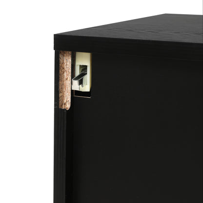 Zwart Wandkastje – Wandrek – Opbergkast – Muurkast – Kast Met Schuifdeuren – Geweven Rattan – 110 cm Lang – Hardhout