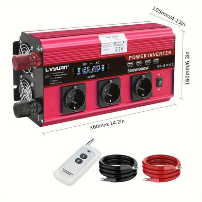 3000W Autospanningsomvormer – Stroomomzetter – DC-AC Converter – Inverter – Power Converter – Hoog vermogen 3000W continu / 6000W piek – Inclusief 3.1A USB Lader