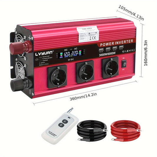 3000W Autospanningsomvormer – Stroomomzetter – DC-AC Converter – Inverter – Power Converter – Hoog vermogen 3000W continu / 6000W piek – Inclusief 3.1A USB Lader