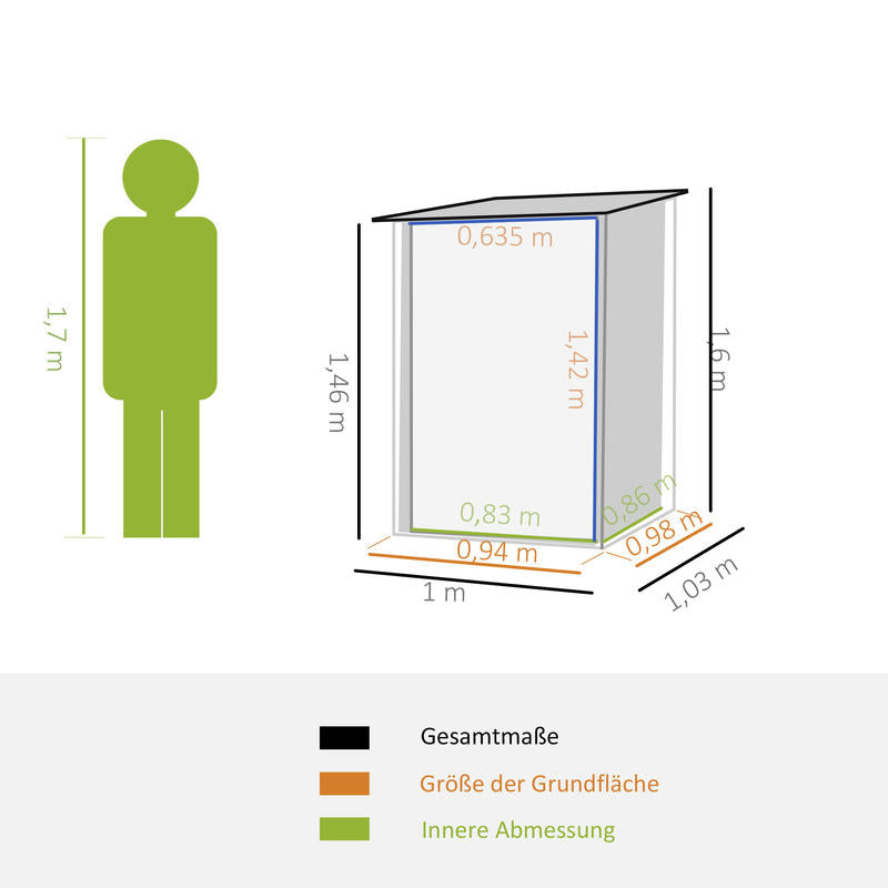 Metalen Opbergschuur – Tuinopslag – Gereedschapsschuur – Opbergkast – Buitenschuur – Grote Capaciteit – Steviele Stalen Constructie – 100x103x160 cm – Donkergrijs – Dubbele Deuren – Grondankers – Eenvoudige Montage – Verplaatsbaar