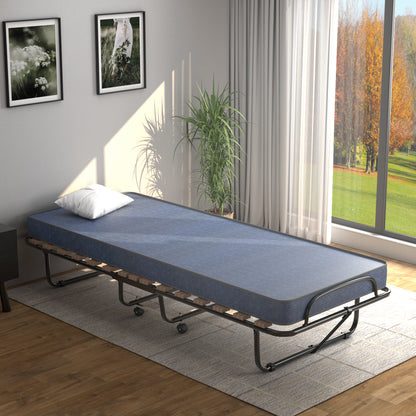 Opvouwbaar Campingbed – Extra Bed – Logeerbed – Veldbed – Slaapbed – Memory Foam Matras 6,5 cm – Draagvermogen 136 kg – Blauw