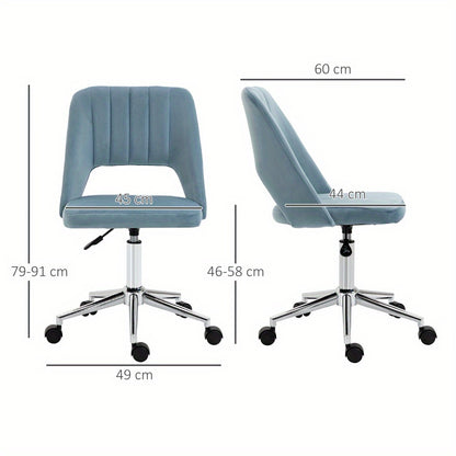 Ergonomic Height-Adjustable Swivel Office Chair - Blue Velvet Upholstery, Metal Frame, 360° Swivel & 5-Wheel Rolling Base, No Power Needed for Home Office & Living Room Comfort, Office Chair Cushion, Versatile Seating Soluti