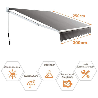 Uitschuifbare Zonwering – Terraszonwering – Balkonzonwering – Markies – Schaduwdoek – Aluminium Frame – Verstelbare Hoek 40-100° – Water- en UV-Bestendig