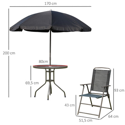 Tuinset – Bistro Set – Loungeset – Tuinmeubel – Balkonset – Zwart – 6-Delig Met Parasol – Epoxy Staal En Textilene – Geharde Glazen Tafelblad