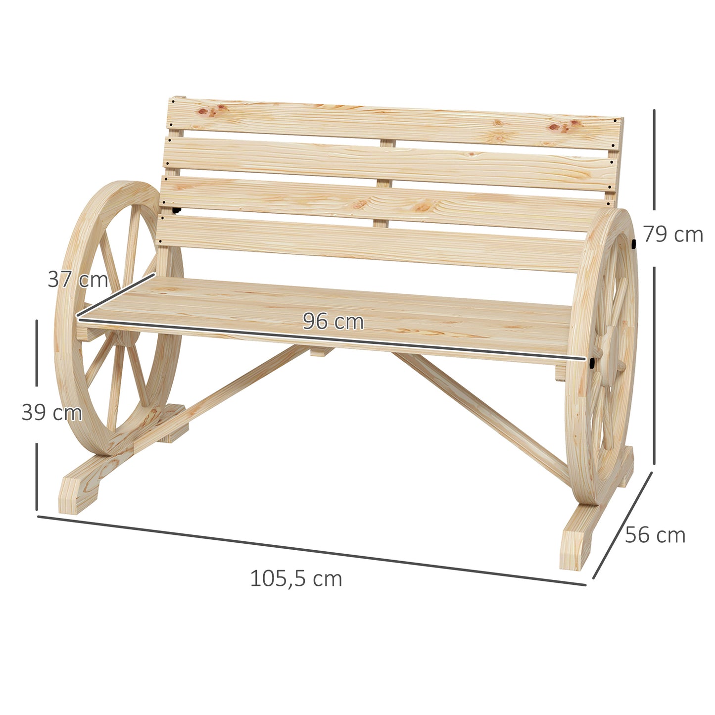 Tuinbank – Buitenbank – Zitbank – Houten Bank – 2-Zits Bank – Massief Dennenhout – Robuust en Weerbestendig – 105,5 x 56 x 79 cm