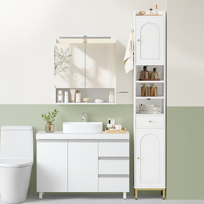 Badkamerkast – Wastafelmeubel – Badkamermeubel – Opbergkast – Kast Met Laden – Vrijstaand – 3 Laden En 2 Compartimenten – Duurzaam Spaanplaat – Compact 30x90x64 cm – Wit