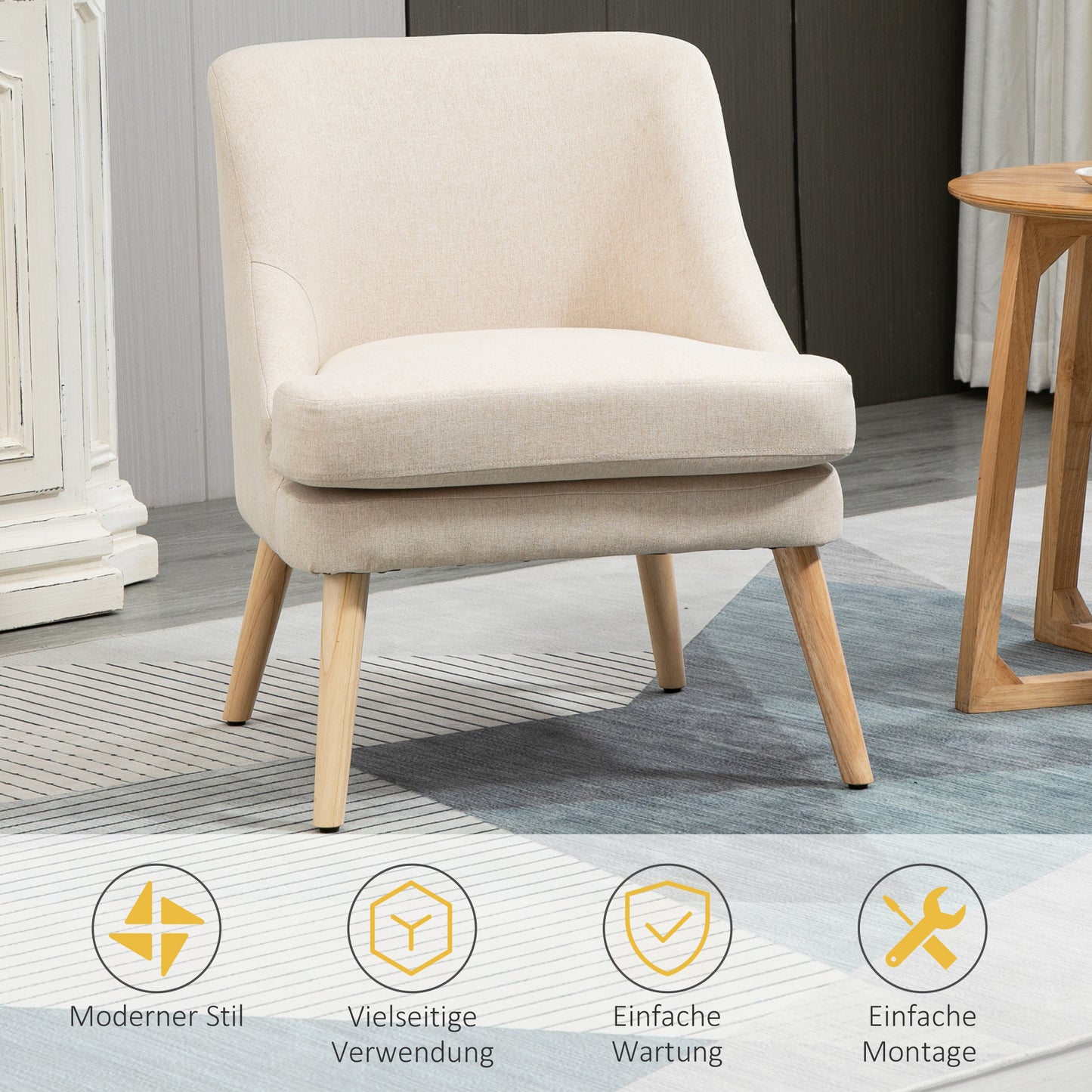 Eetkamerstoel – Keukenstoel – Gestoffeerde Stoel – Woonkamerstoel – Bureaustoel – Modern Design – Hardhouten Frame – Linnenlook Bekleding – 63x69x79,5 cm