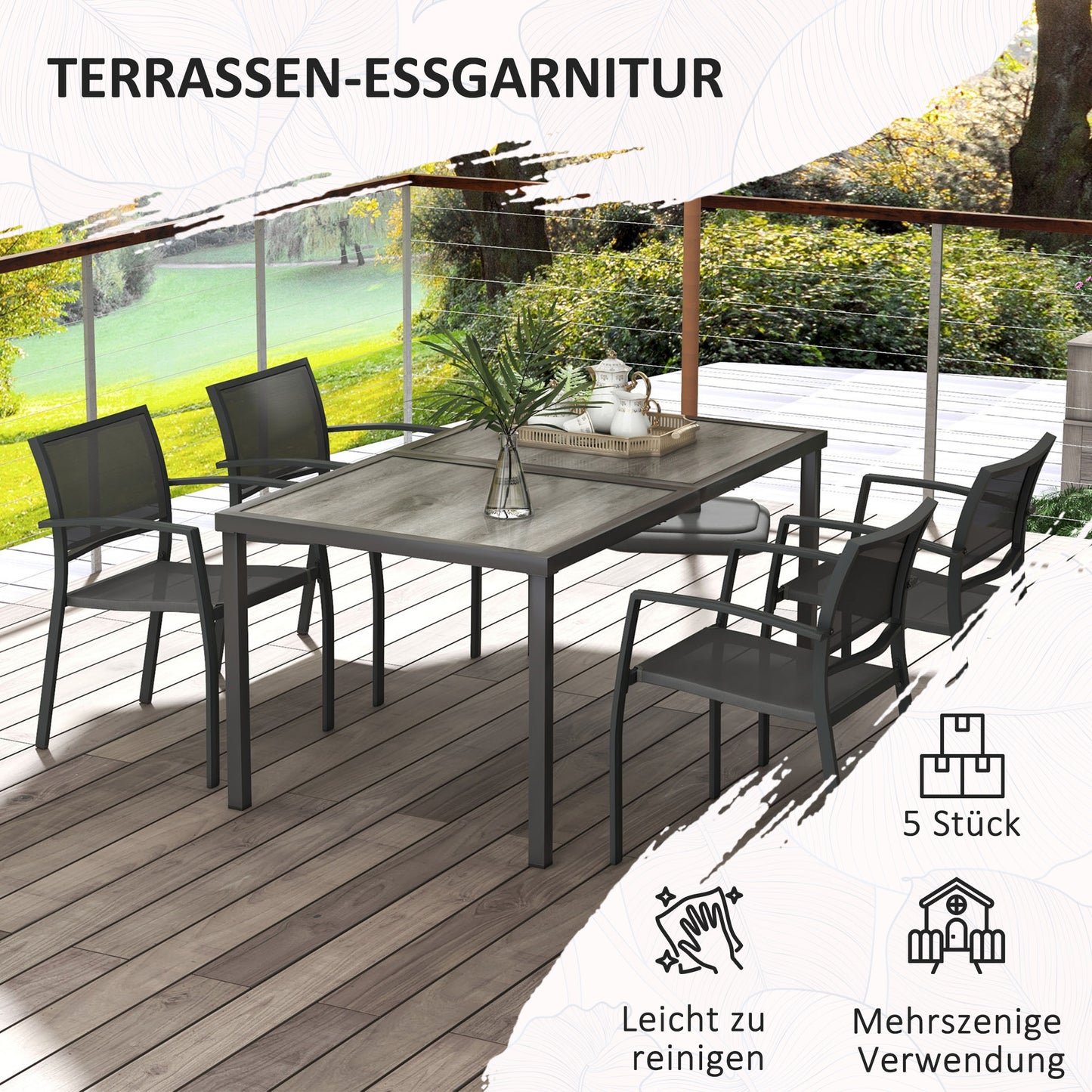 Tuinset – Tuinmeubelset – Buitenmeubels – Tuinmeubilair – Terrasset – Grijs – Weerbestendig – Ruime Tafel 150x87x72 cm