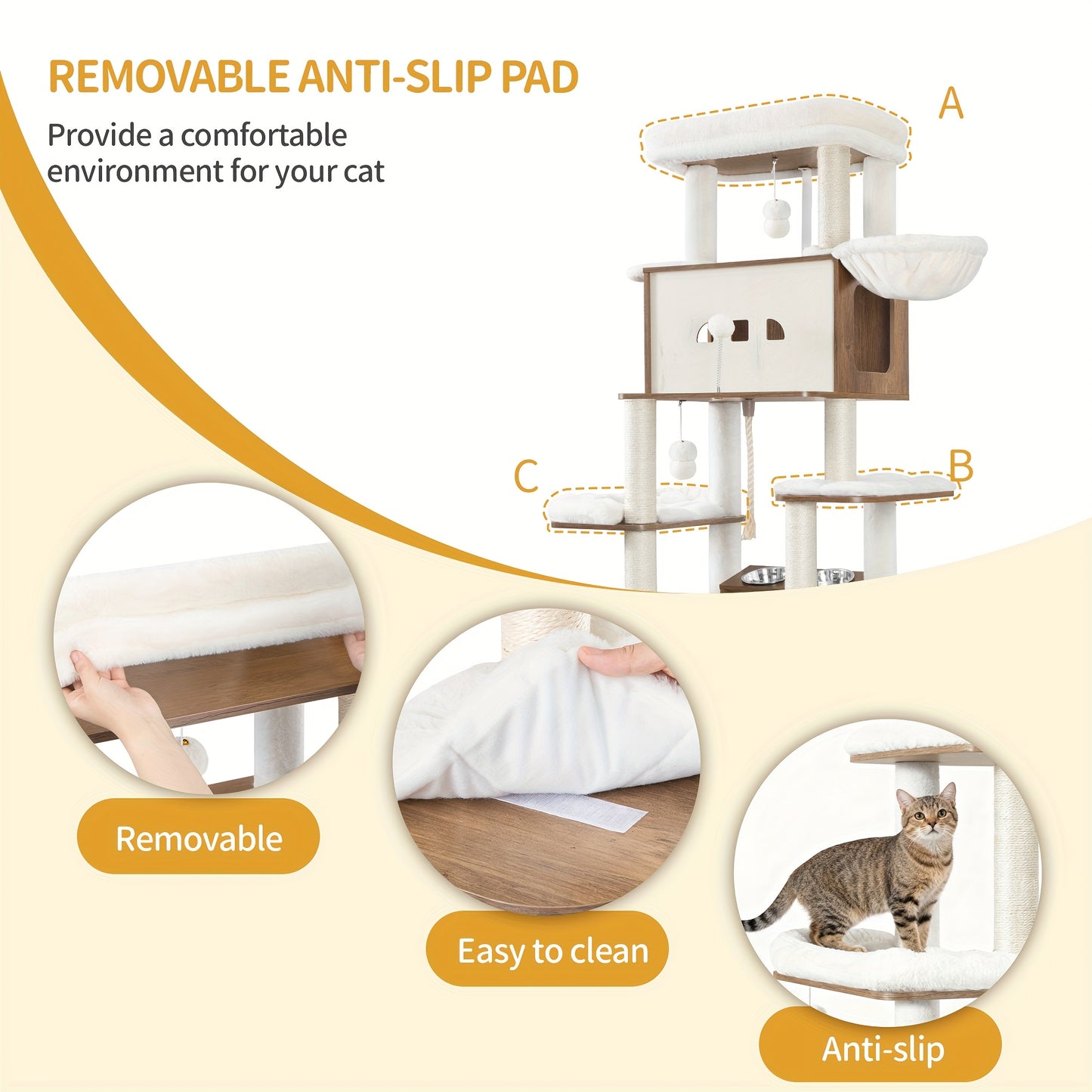 All-in-One Multi-Level Cat Tree Tower with Litter Box & Food Station - 173cm Tall Cat Furniture for Large Breeds, Spacious Platforms, Sisal Scratching Posts, Hammock, Removable Washable Cushions & Plush Balls - Compatible wit - QUORE