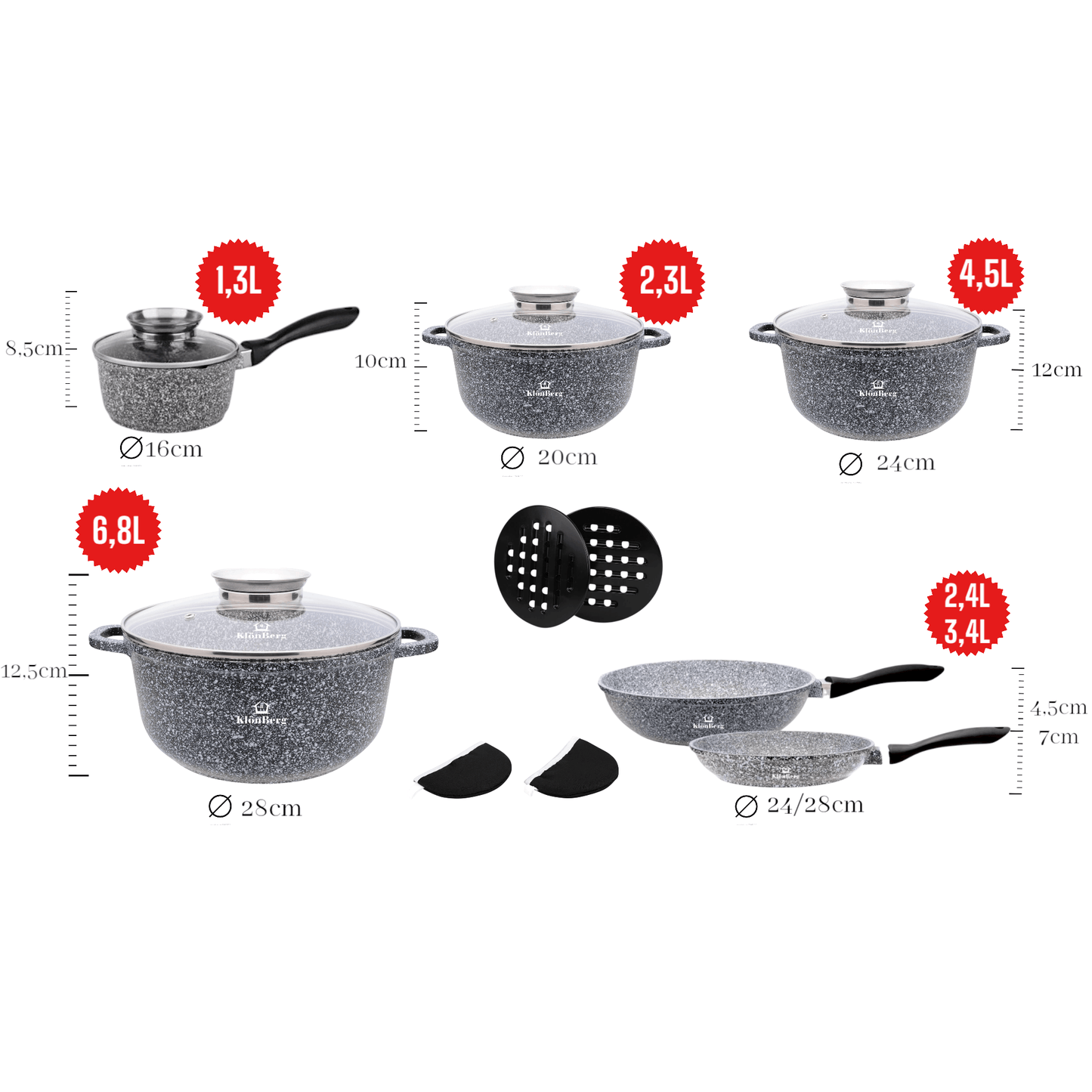 12-delige Pannenset – Pannen Set – Kookgerei – Servies – Keukenset – Inductiegeschikt – Anti-aanbak Coating – Snelle Warmteverdeling – Aluminium