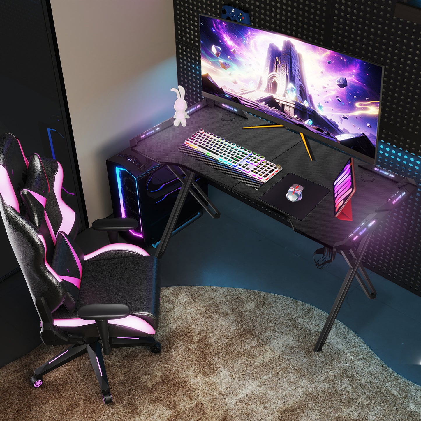 Gamingtafel – Gamebureau – Computertafel – PC Bureau – Werktafel – 120 cm – Stalen X-frame – Bekerhouder en Headphone Haak