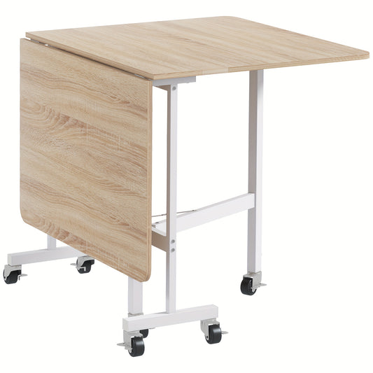 Vouwtafel – Klaptafel – Opvouwbare Tafel – Eettafel – Verrijdbare Tafel – Eikenkleur – Stalen Frame – Geschikt Voor 4-6 Personen – Draaggewicht 50 Kg