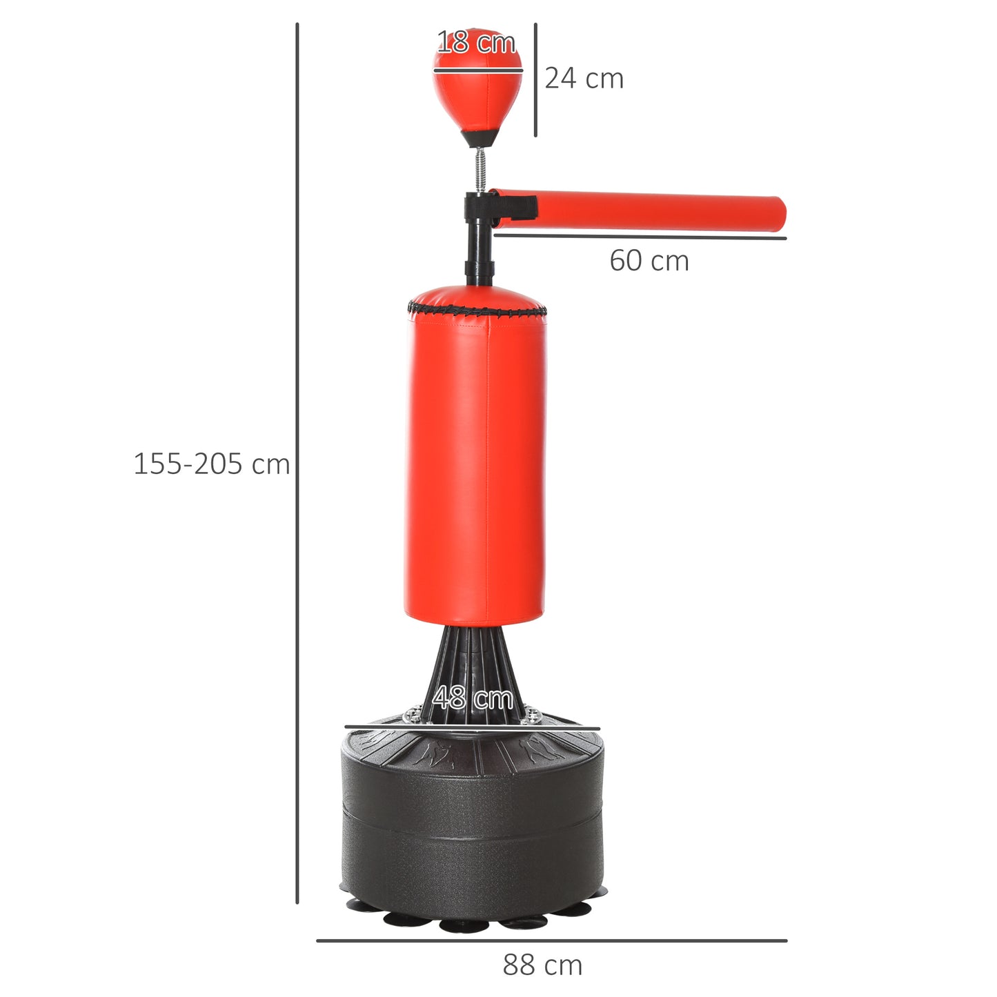 Bokszak Standaard – Bokspaal – Boksbal – Bokstrainer – Punching Bag – Verstelbare Hoogte 155-205 cm – 360° Draaibare Reflexbal