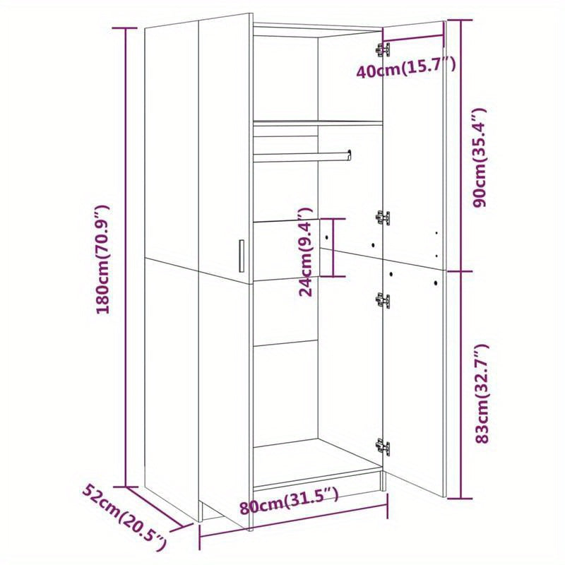 Kledingkast – Garderobekast – Opbergkast – Kledingrek – Kast – Grijs Sonoma Eikenkleurig – Ruimtebesparend 80x52x180 cm – Stevig Bewerkt Hout