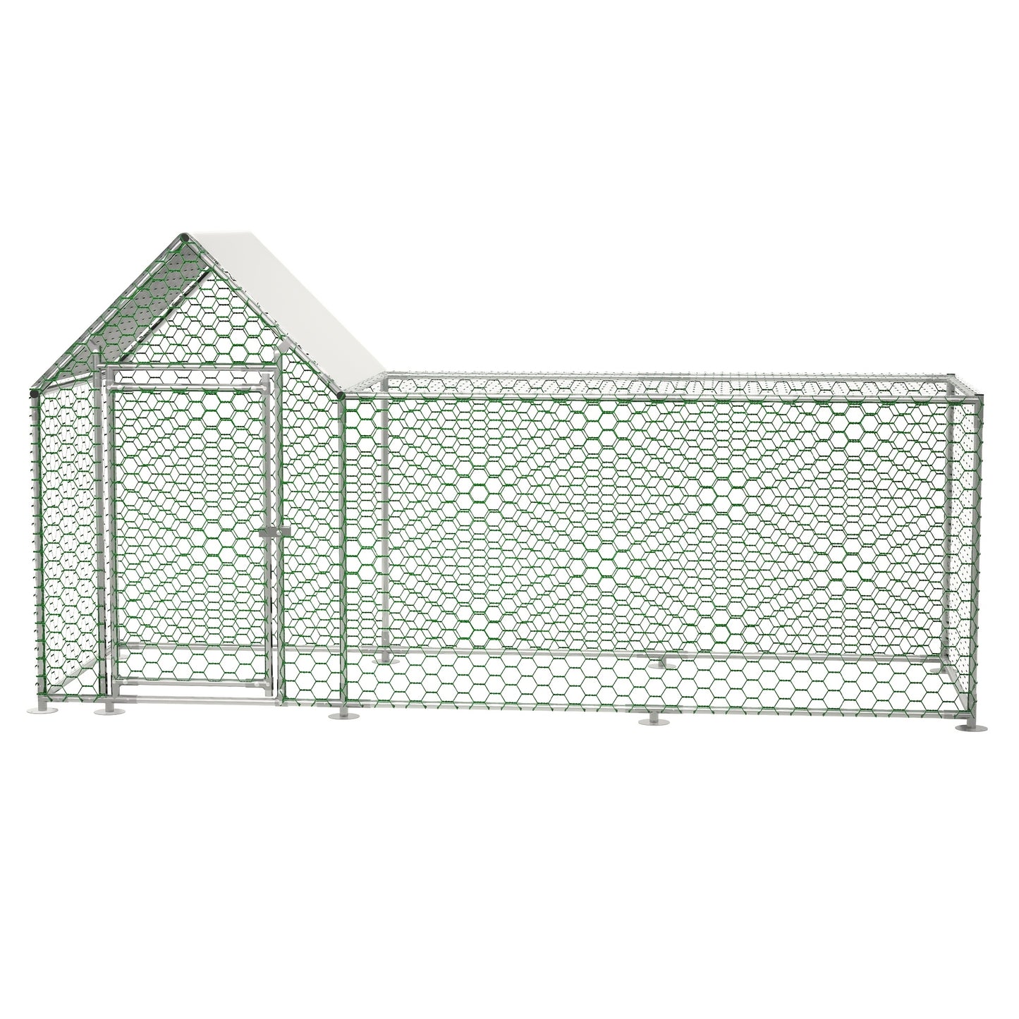 Kippenren – Kippenhok – Buitenren – Dierenren – Pluimveeverblijf – Stevig Metalen Frame – Waterbestendig PE-net – Ruim 3x1x1,5m – Veiligheidsslot