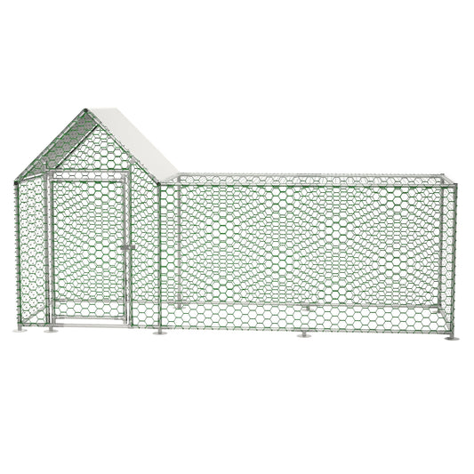 Kippenren – Kippenhok – Buitenren – Dierenren – Pluimveeverblijf – Stevig Metalen Frame – Waterbestendig PE-net – Ruim 3x1x1,5m – Veiligheidsslot